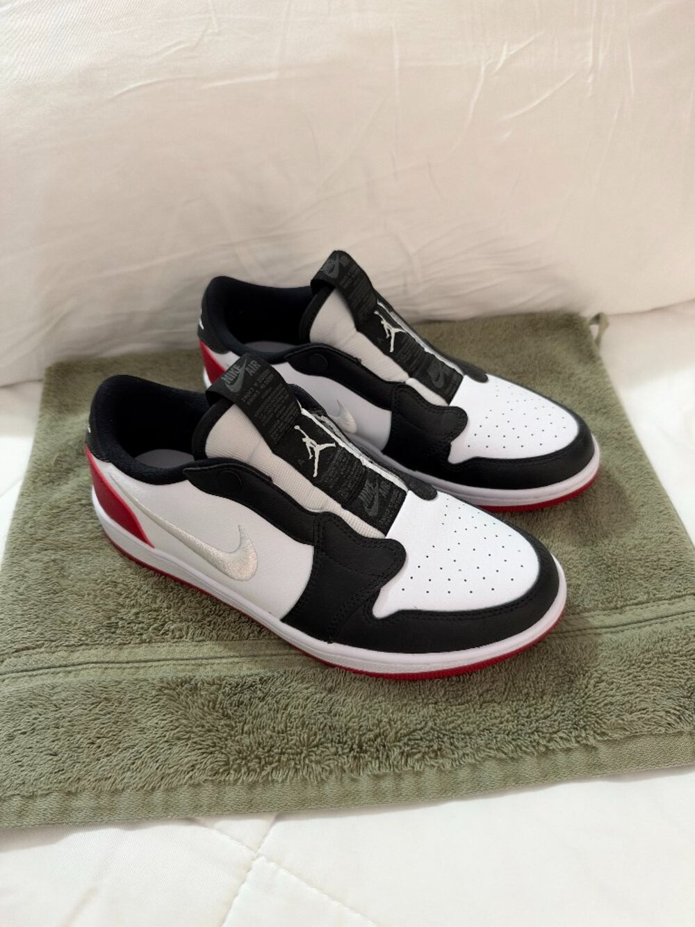 Air Jordan 1 Retro Low Slip (White/White - Gym Red - Black) Women's Size 7.5